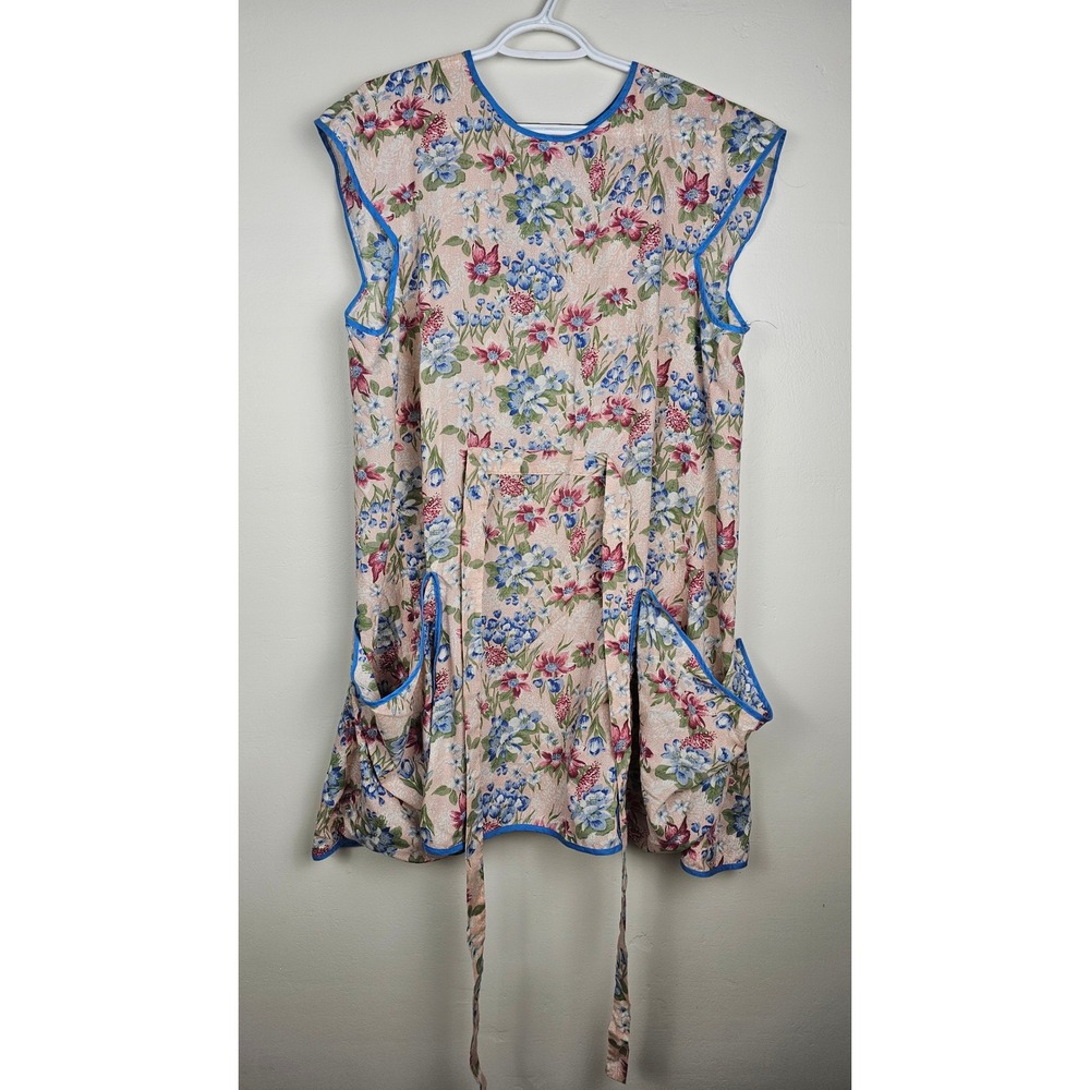 Vintage Smock Apron Women OS Pink Floral Vintage Cobbler Sleeveless Pockets